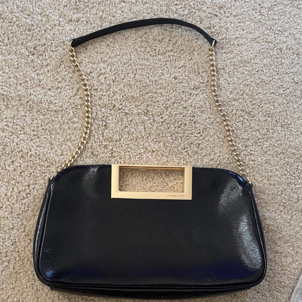 Michael Kors Black Clutch with Gold Chain